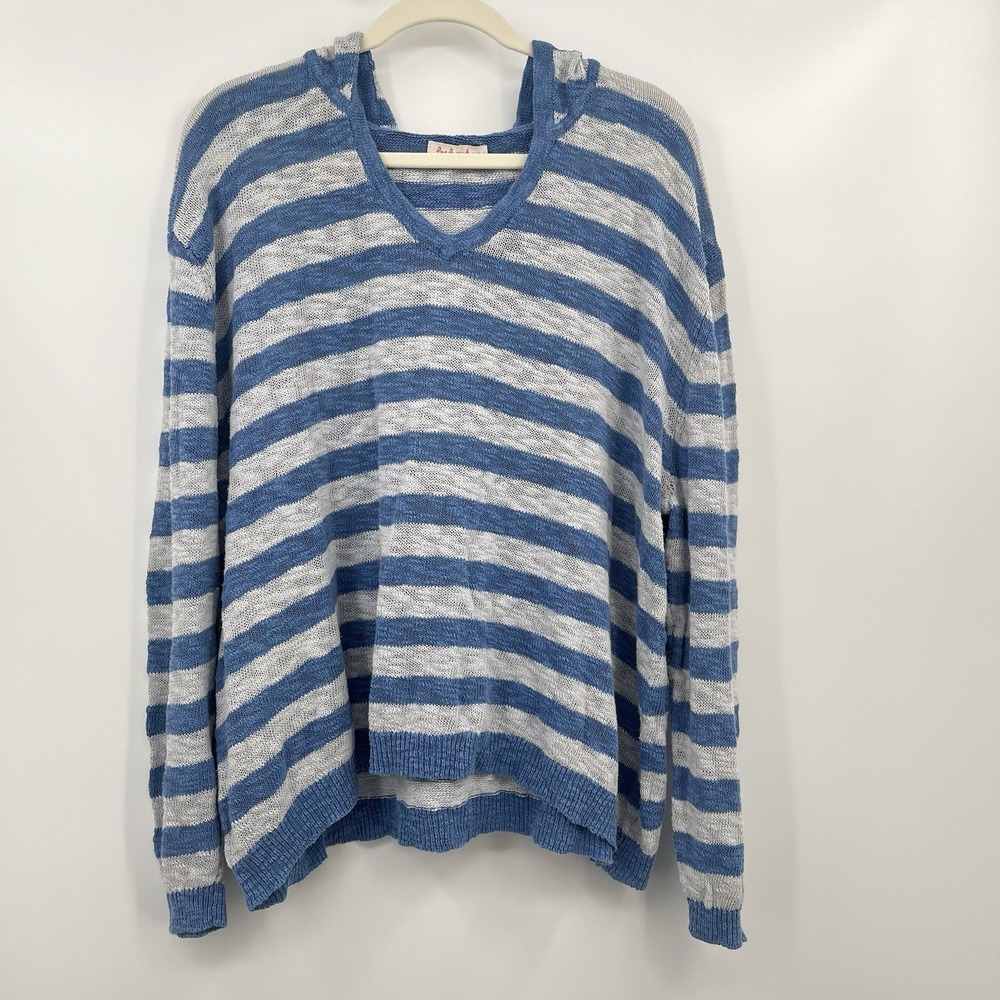 Women's Knitted Hoodie Sweater Fresh Produce XL Beach Resort Costal Stripes Blue